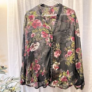 Kut From The Kloth Jasmine Chiffon Floral Blouse Black Size Large